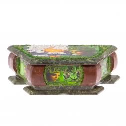 Шкатулка из камня "Хозяйка медной горы" с рисунком зима змеевик, лемезит 28х13х9 см