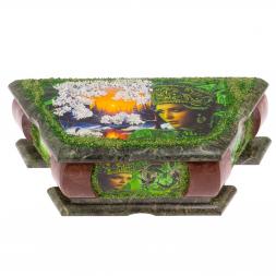 Шкатулка из камня "Хозяйка медной горы" с рисунком зима змеевик, лемезит 28х13х9 см
