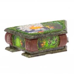Шкатулка из камня "Хозяйка медной горы" с рисунком зима змеевик, лемезит 28х13х9 см