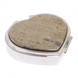 Таблетница &amp;quot;Сердце&amp;quot; на 3 отделения камень пирит цвет серебро