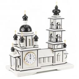 Часы "Храм с колокольней" мрамор змеевик