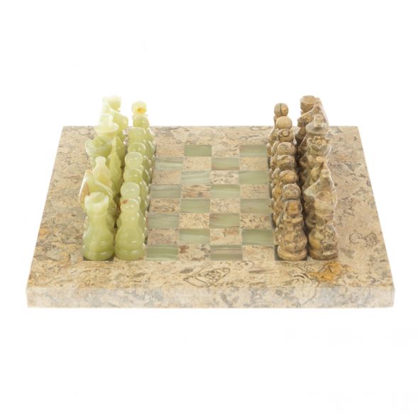 Каменные шахматы &amp;quot;Сувенирные&amp;quot; оникс, ракушечник доска 20х20 см 128889