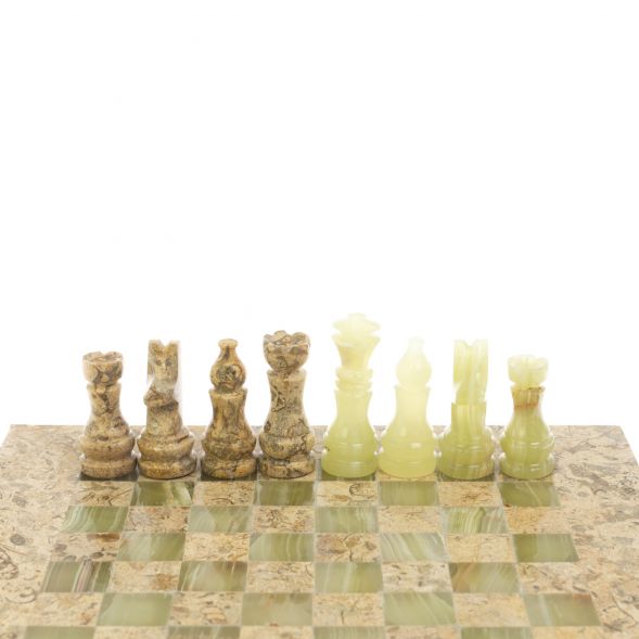 Каменные шахматы &amp;quot;Сувенирные&amp;quot; оникс, ракушечник доска 20х20 см 128889