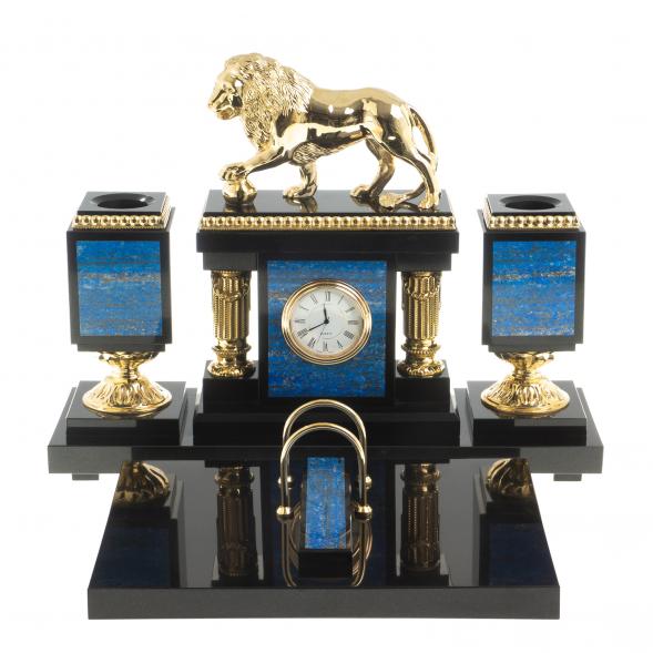 Письменный прибор &amp;quot;Лев с шаром&amp;quot; камень лазурит бронза 122606