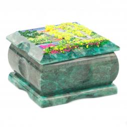 Шкатулка змеевик рисунок лето 10х10х6,5 см