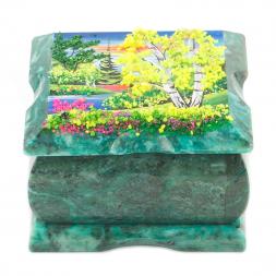 Шкатулка змеевик рисунок лето 10х10х6,5 см