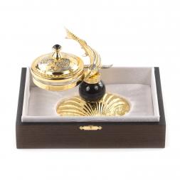 Икорница &amp;quot;Стерлядка на ракушке&amp;quot; камень обсидиан Златоуст