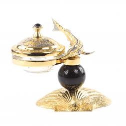 Икорница &amp;quot;Стерлядка на ракушке&amp;quot; камень обсидиан Златоуст