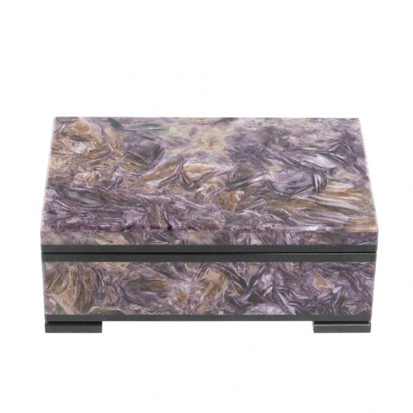 Шкатулка из камня чароит экстра с иризацией 11х7х4,5 см 128289
