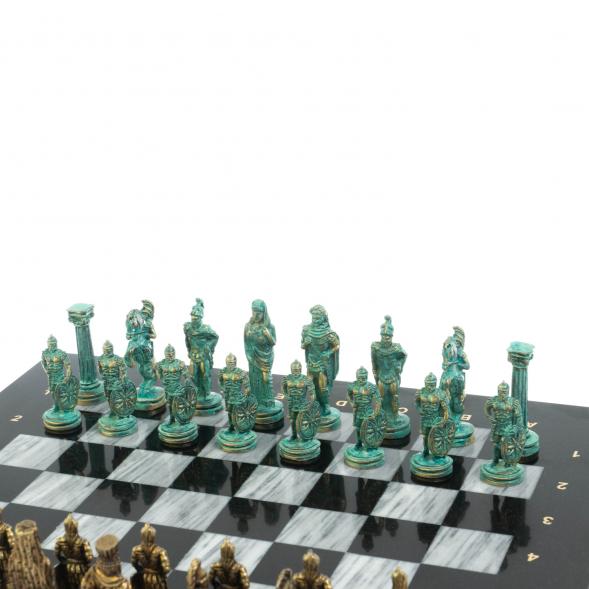 Шахматы &amp;quot;Александр Макендонский&amp;quot; фигуры бронза / патина доска 36х36 см серый мрамор 128369
