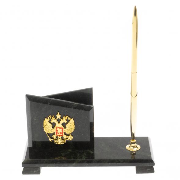 Визитница настольная с гербом РФ &amp;quot;Мини 3&amp;quot; камень змеевик 129931