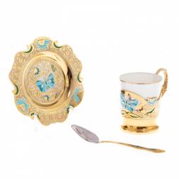 Кофейная пара "Бабочка" с рисунком эмалью 80 мл Златоуст