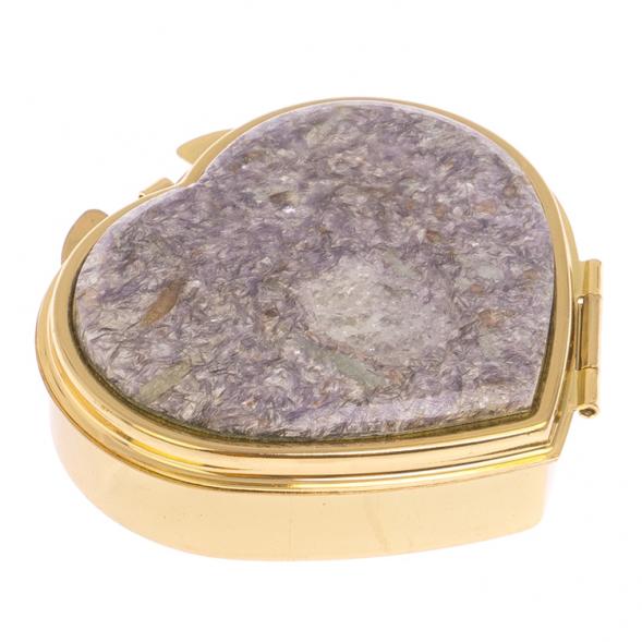 Таблетница &amp;quot;Сердце&amp;quot; на 3 отделения камень лепидолит золото 125742