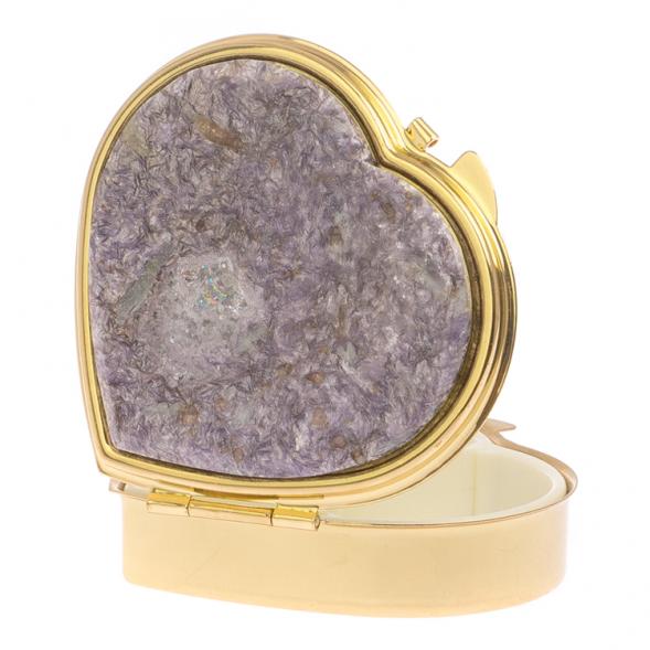 Таблетница &amp;quot;Сердце&amp;quot; на 3 отделения камень лепидолит золото 125742