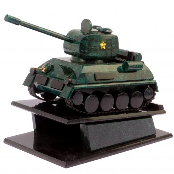 Сувенир из камня змеевик &amp;quot;Танк Т-34&amp;quot; на постаменте 126109