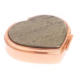 Таблетница &amp;quot;Сердце&amp;quot; на 3 отделения камень пирит цвет красное золото