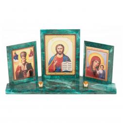 Икона с подсвечниками Триптих из змеевика 24х6,5х12,5 см