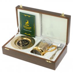 Чайная пара &amp;quot;Герб России&amp;quot; с чернением 260 мл Златоуст