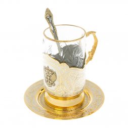 Чайная пара &amp;quot;Герб России&amp;quot; с чернением 260 мл Златоуст