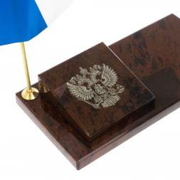 Флаг России с гербом РФ ручкой из коричневого обсидиана