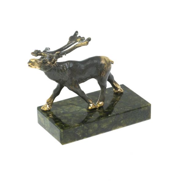 Статуэтка &amp;quot;Олень шагает&amp;quot; бронза змеевик 128670