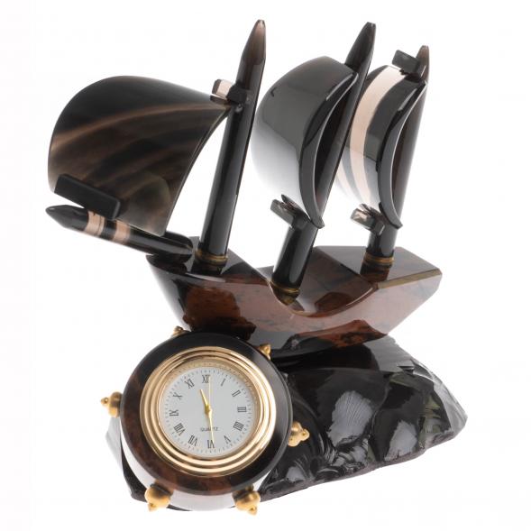 Настольные часы &amp;quot;Парусник&amp;quot; коричневый обсидиан 122928