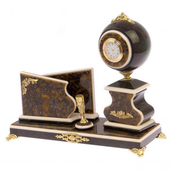 Письменный набор с визитницей змеевик, лабрадорит 125203