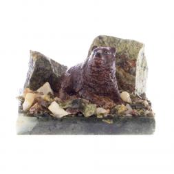 Сувенир с фигуркой &amp;quot;Мишка лежит&amp;quot; камень змеевик