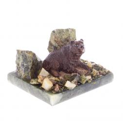 Сувенир с фигуркой &amp;quot;Мишка лежит&amp;quot; камень змеевик