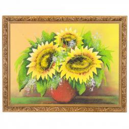 Картина "Натюрморт подсолнухи" багет 36х46 см, рисунок каменная крошка