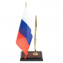 Подставка под ручку с флагом РФ из яшмы 10х7х25 см