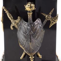 Каминные часы "Георгий Победоносец" из малахита и бронзы в кейсе