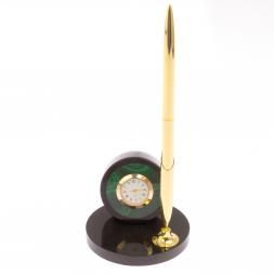 Часы настольные с ручкой камень малахит