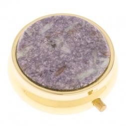 Таблетница на 3 отделения камень лепидолит золото