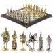 Шахматы из камня с металлическими фигурами &amp;quot;Русь&amp;quot; доска 40х40 см мрамор и змеевик 120699