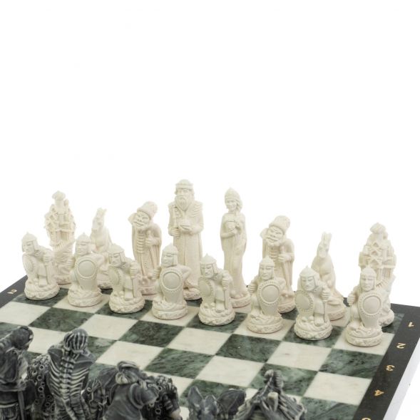 Шахматы &amp;quot;Русские сказки&amp;quot; доска 40х40 см мрамор / шабровский змеевик 129349