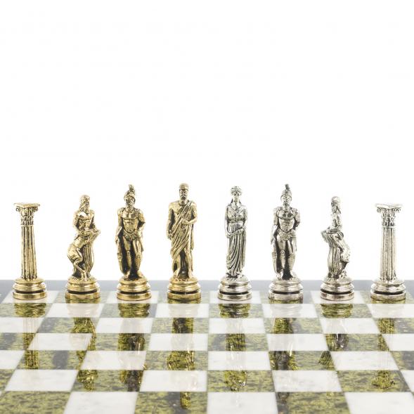 Настольные шахматы &amp;quot;Олимпийские игры&amp;quot; доска 44х44 см камень мрамор змеевик фигуры металлические
