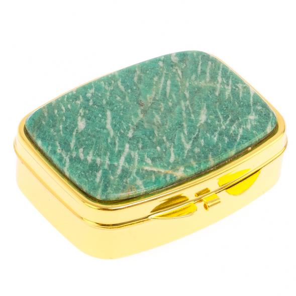 Таблетница на 2 отделения камень амазонит цвет золото 125902