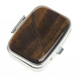 Таблетница на 2 отделения камень тигровый глаз цвет серебро