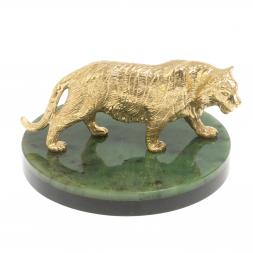 Бронзовая статуэтка "Амурский тигр" на подставке из нефрита