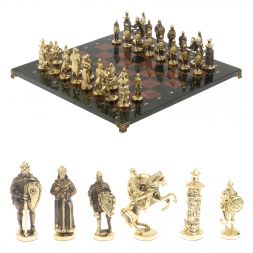 Шахматы &amp;quot;Богатыри&amp;quot; из бронзы доска 44х44 см лемезит змеевик