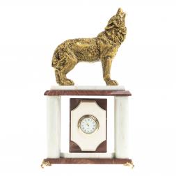 Часы настольные "Волк" лемезит, мрамор
