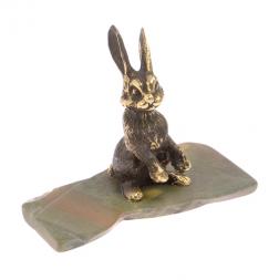 Сувенир из бронзы на подставке из яшмы &amp;quot;Зайчик&amp;quot;