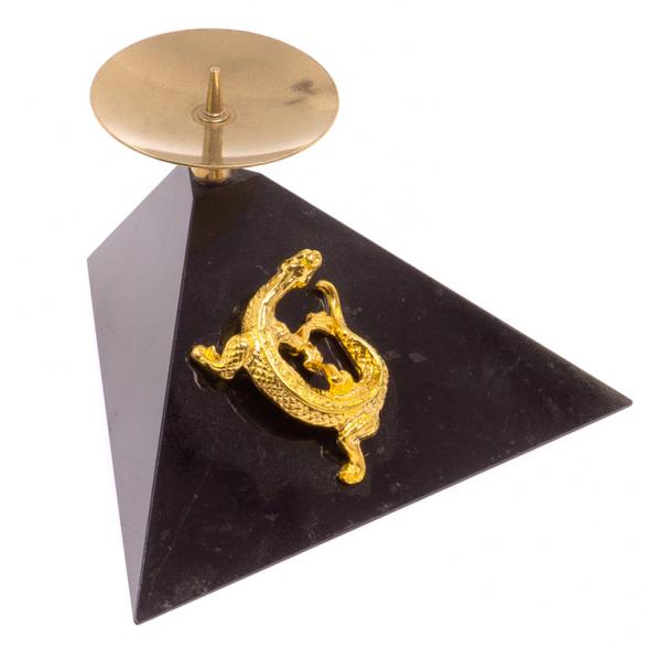 Подсвечник треугольный &amp;quot;Ящерица на горке&amp;quot; круглая из черного змеевика 126344
