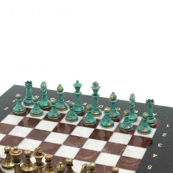 Шахматы &amp;quot;Стаунтон&amp;quot; фигуры бронза / патина 28х28 см из мрамора и лемезита 128212