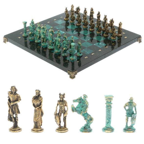 Шахматы &amp;quot;Римляне против Галлов&amp;quot; фигуры бронза / патина 36х36 см змеевик 128377