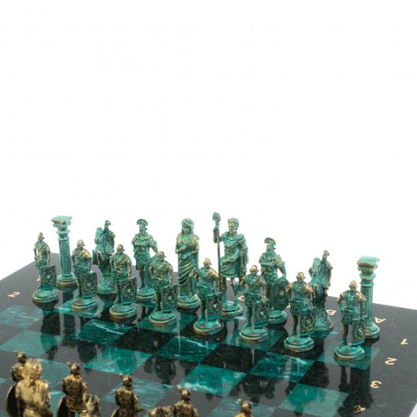 Шахматы &amp;quot;Римляне против Галлов&amp;quot; фигуры бронза / патина 36х36 см змеевик 128377