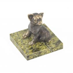 Бронзовая статуэтка &amp;quot;Собачка средняя №5&amp;quot; камень змеевик