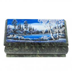 Шкатулка &amp;quot;Зимний пейзаж&amp;quot; из шабровского змеевика 18х9х6,5 см