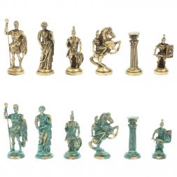 Шахматы "Римские войны" фигуры бронза / патина 44х44 см мрамор